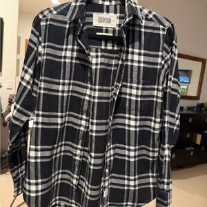 Plaid Button Down Shirt - Black and White